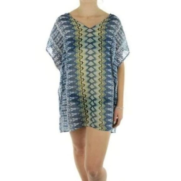 O'Neill Womens Swim Cover Up Sz M Blue Multi Bali Print Sheer Boho - Picture 1 of 12